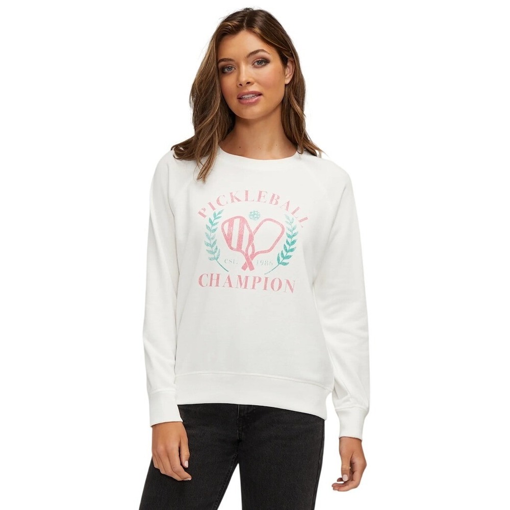 Wildfox Pickleball Champion Sweatshirt White Graphic Pullover LARGE